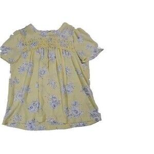 Elle Yellow and Grey Medium Semi Sheer Floral Ruffled Short Sleeve  Blouse Top